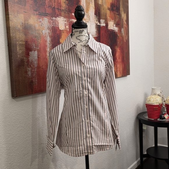Lane Bryant Tops - Lane Bryant Pink & Gray Hidden Button Down Tailored Shirt  Aspen Stripe Size 14